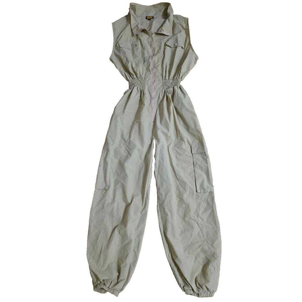 Love Hightlight Sleeveless Collared jumpsuit Tan XXX-Large A001337